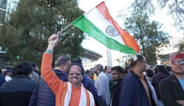 Thousands welcome Modi at Auckland rally as protesters gather outside