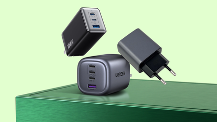 Three chargers floating above a green surface.