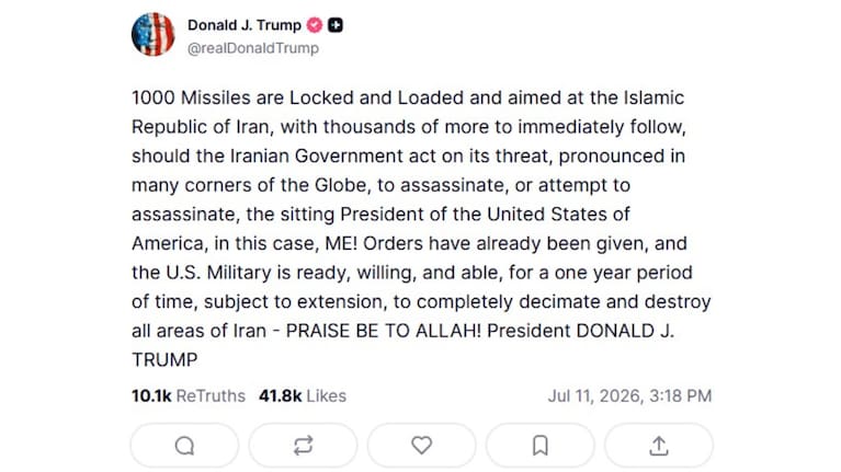 Trump says he responded to threats to kill him on Truth Social.