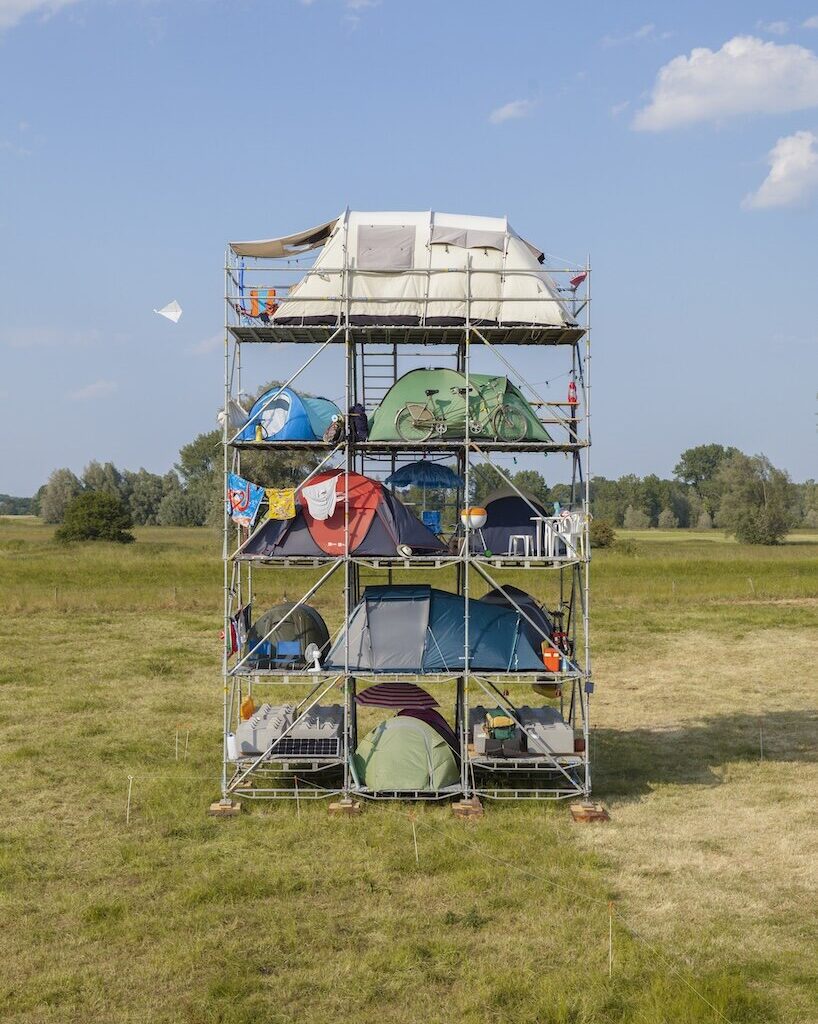 willem de haan stacks 12 camping tents into an eleven-metre tower