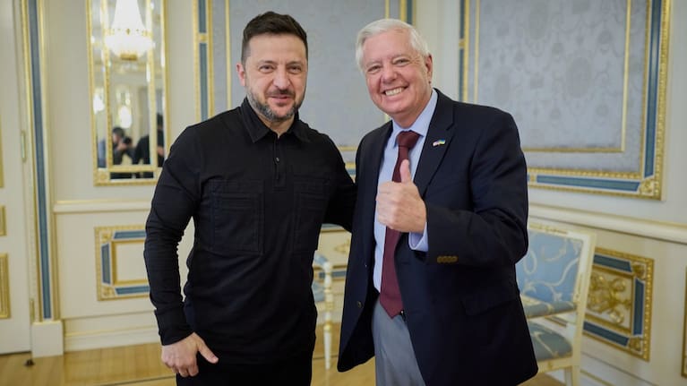 Ukrainian President Volodymyr Zelensky, left, and US Senator Lindsey Graham, R-S.C. in Kyiv, Ukraine, Friday, July 10, 2026. (Source: Ukrainian Presidential Press Office via AP)