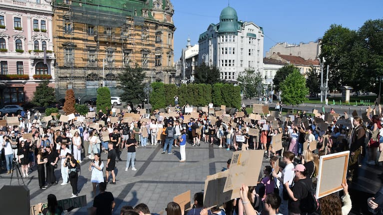 Ukrainians gather to denounce President Volodymyr Zelenskyy's decision to dismiss DefenCe Minister Mykhailo Fedorov after six months in the post, Lviv, Ukraine.