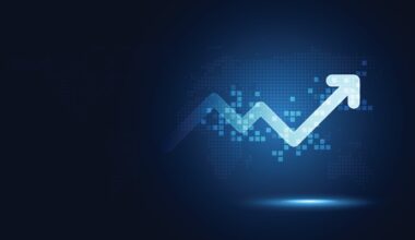 A chart showing a stock price going up.