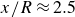 x divided by upper R almost equals 2.5
