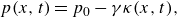 p left parenthesis x comma t right parenthesis equals p 0 minus gamma kappa left parenthesis x comma t right parenthesis comma