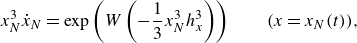 x Subscript upper N Superscript 3 Baseline ModifyingAbove x With dot Subscript upper N Baseline equals exp left parenthesis upper W left parenthesis minus one third x Subscript upper N Superscript 3 Baseline h Subscript x Superscript 3 Baseline right parenthesis right parenthesis left parenthesis x equals x Subscript upper N Baseline left parenthesis t right parenthesis right parenthesis comma