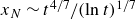 x Subscript upper N Baseline tilde t Superscript 4 divided by 7 Baseline divided by left parenthesis ln t right parenthesis Superscript 1 divided by 7