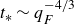 t Subscript asterisk Baseline tilde q Subscript upper F Superscript negative 4 divided by 3