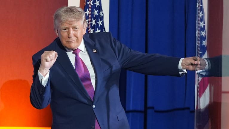 US President Donald Trump gestures after speaking at Mount Rushmore National Memorial.