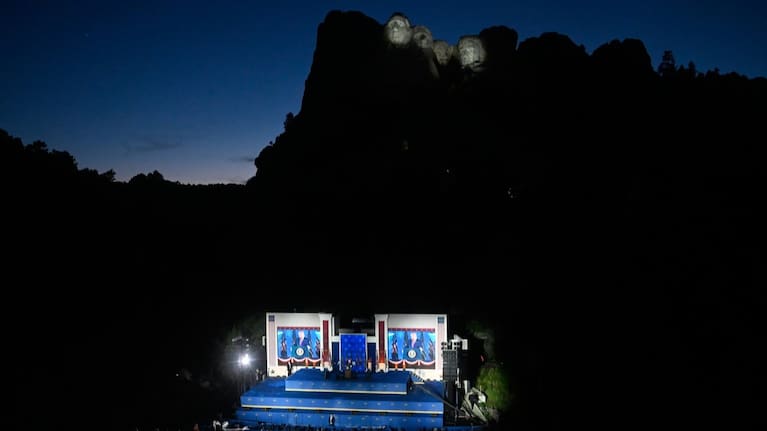 US President Donald Trump speaks at Mount Rushmore National Memorial near Keystone.