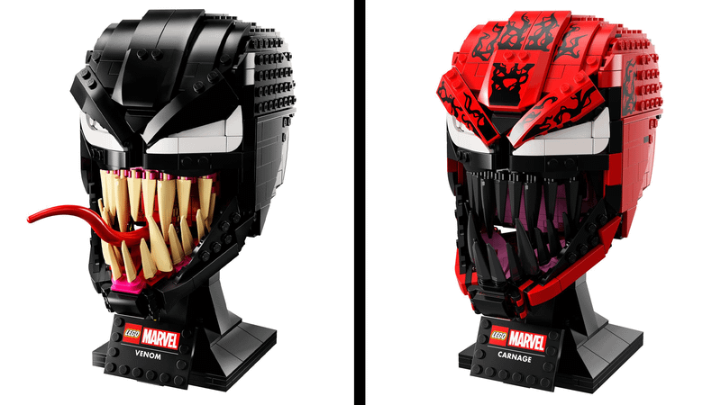 Venom and Carnage LEGO Marvel bust sets.