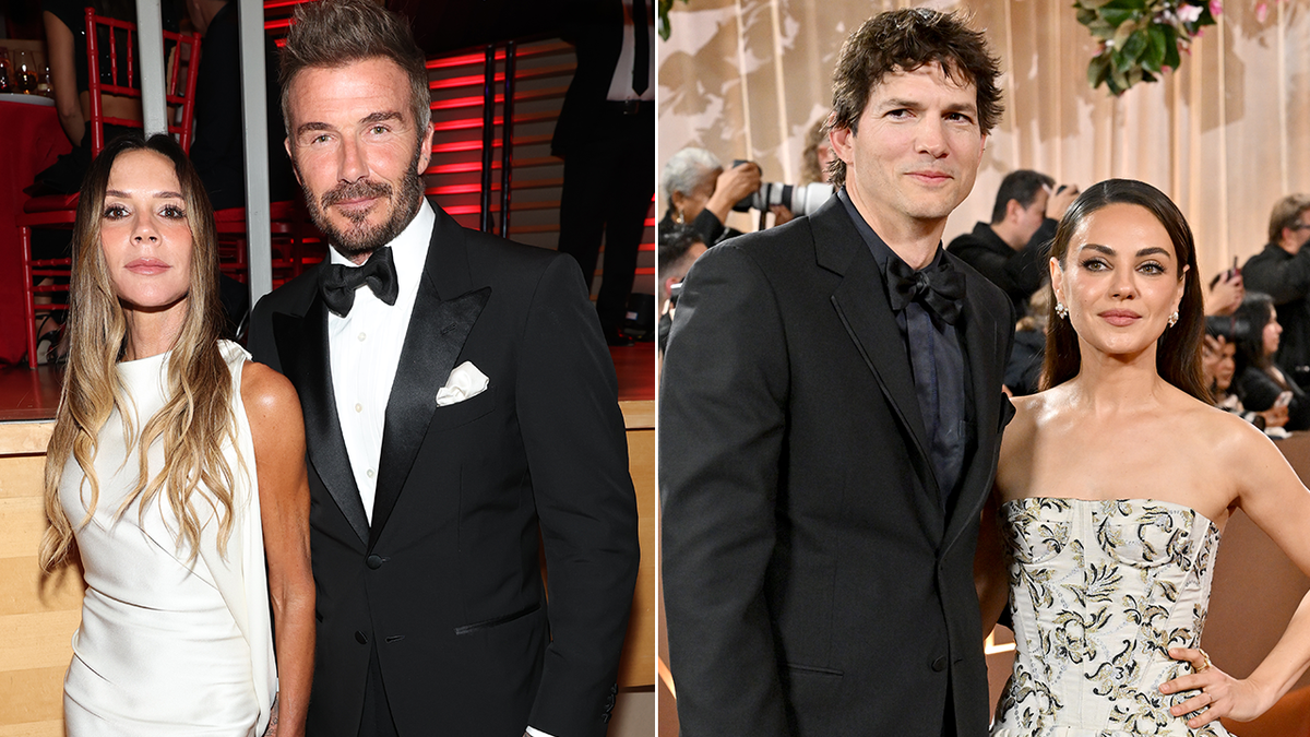 A split of Mila Kunis and Ashton Kutcher and Victoria and David Beckham. 