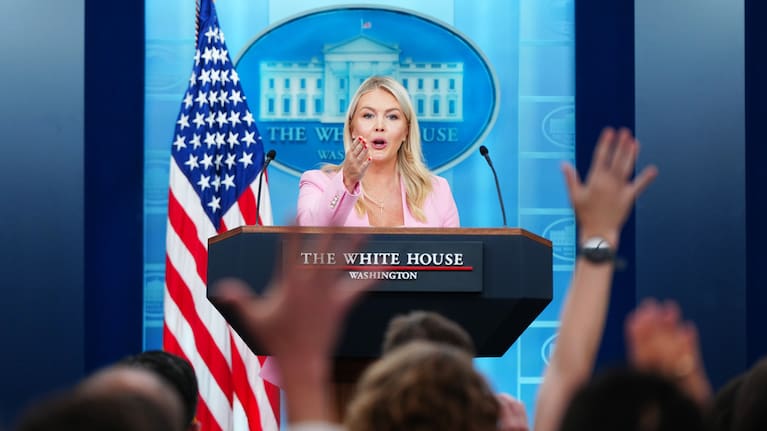 White House press secretary Karoline Leavitt speaks with reporters