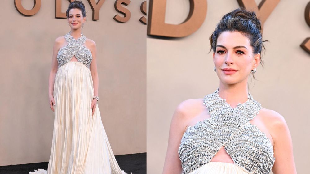 Anne Hathaway, Prada, custom, gown, 'The Odyssey,' New York, premiere, maternity