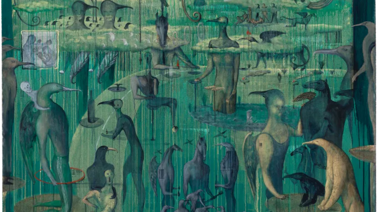 Zoomorphic Lounge III was painted by Lyttelton artist Bill Hammond in 1999.