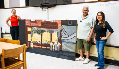 West Side Students Complete Painting Of Long-Lost Business On Decades-Old Canvas