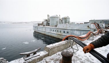 The floating nuclear plant Akademik Lomonosov moored at Pevek in the Russian Arctic, 1 billion kilowatt