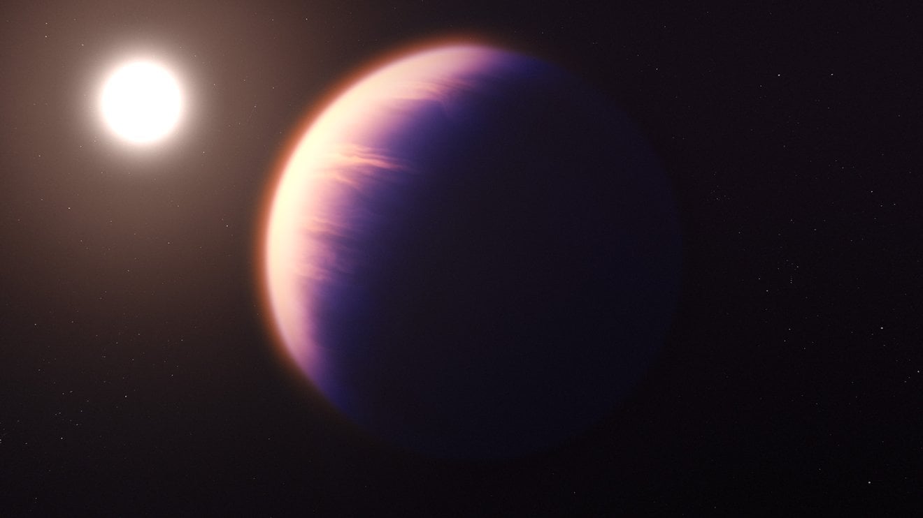 WASP-39 b, as an artist imagines it. A Saturn mass world orbiting a Sun like star 700 light years away, with an atmosphere Webb has already read in detail. The hard part is doing the same for something the size and temperature of home (Credit: NASA, ESA, CSA, Joseph Olmsted (STScI))
