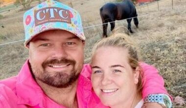 Construction boss Brenden Morrissey is pictured with his wife Holly. He has urged young Australians to ditch university in favour of a trade