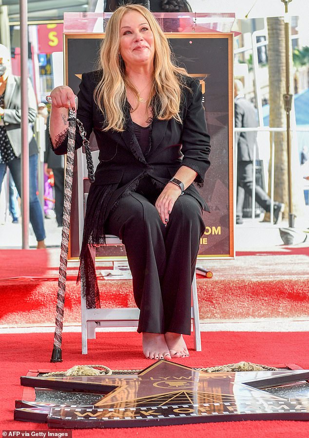 Sources told the publication that the 54-year-old actress – who was diagnosed with MS in 2021 – is doing well since making the transition back to home life; she's pictured in 2022 at the unveiling of her star on the Hollywood Walk of Fame