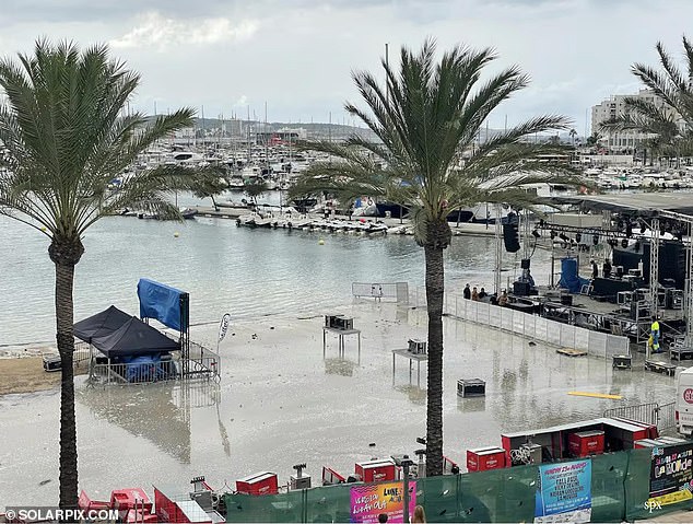 On Monday, 'mini tsunamis' caused by a sudden change in sea level hit Platja de s'Arenal beach in Ibiza - leaving restaurants and streets flooded