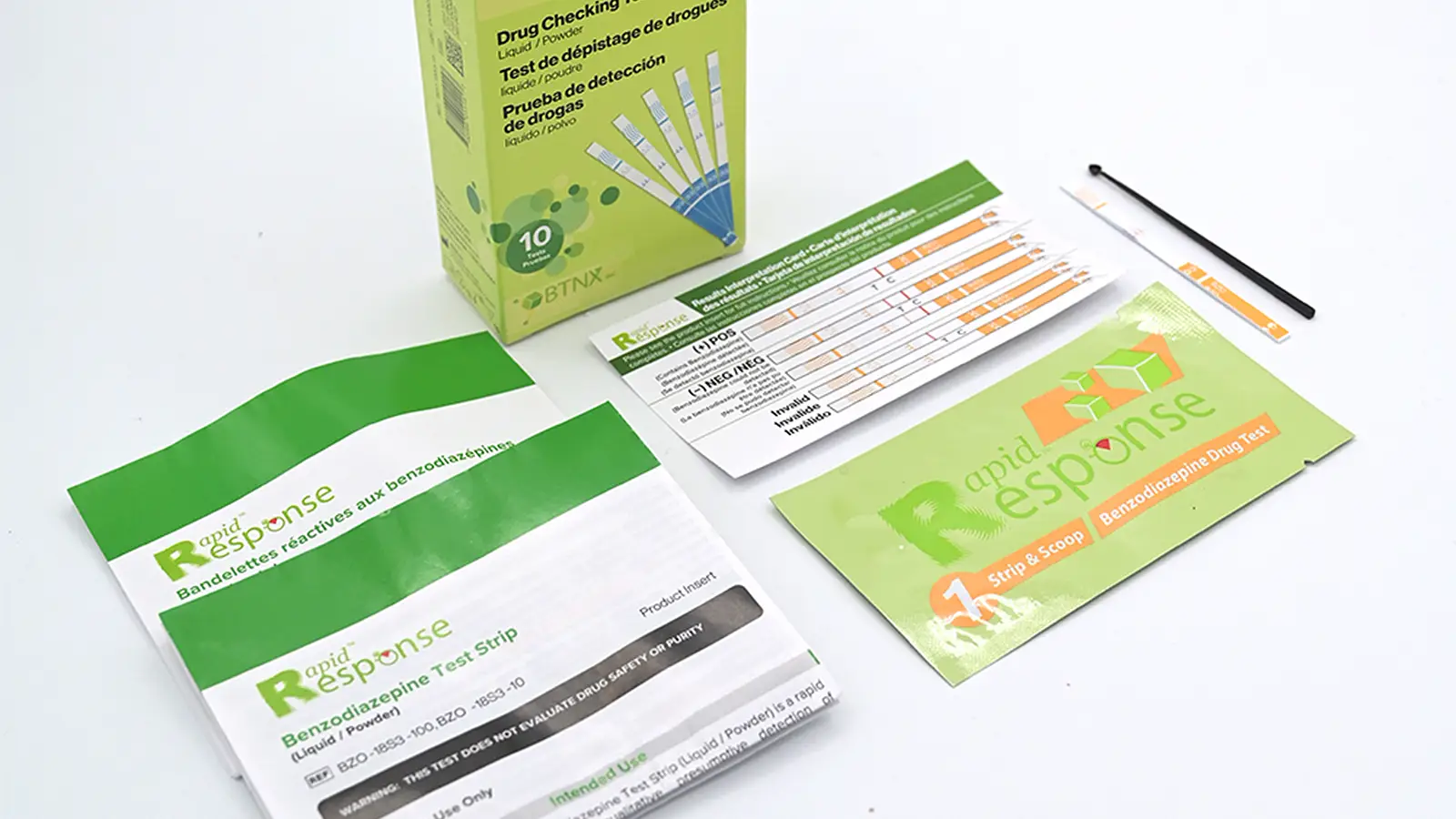 A photo of benzodiazepine test strips.