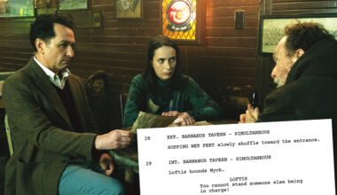From left: Matthew Rhys as Tom Loftis, Kate O’Flynn as Patricia and Stephen Root as Wyck in the first episode of Apple TV’s Widow’s Bay.