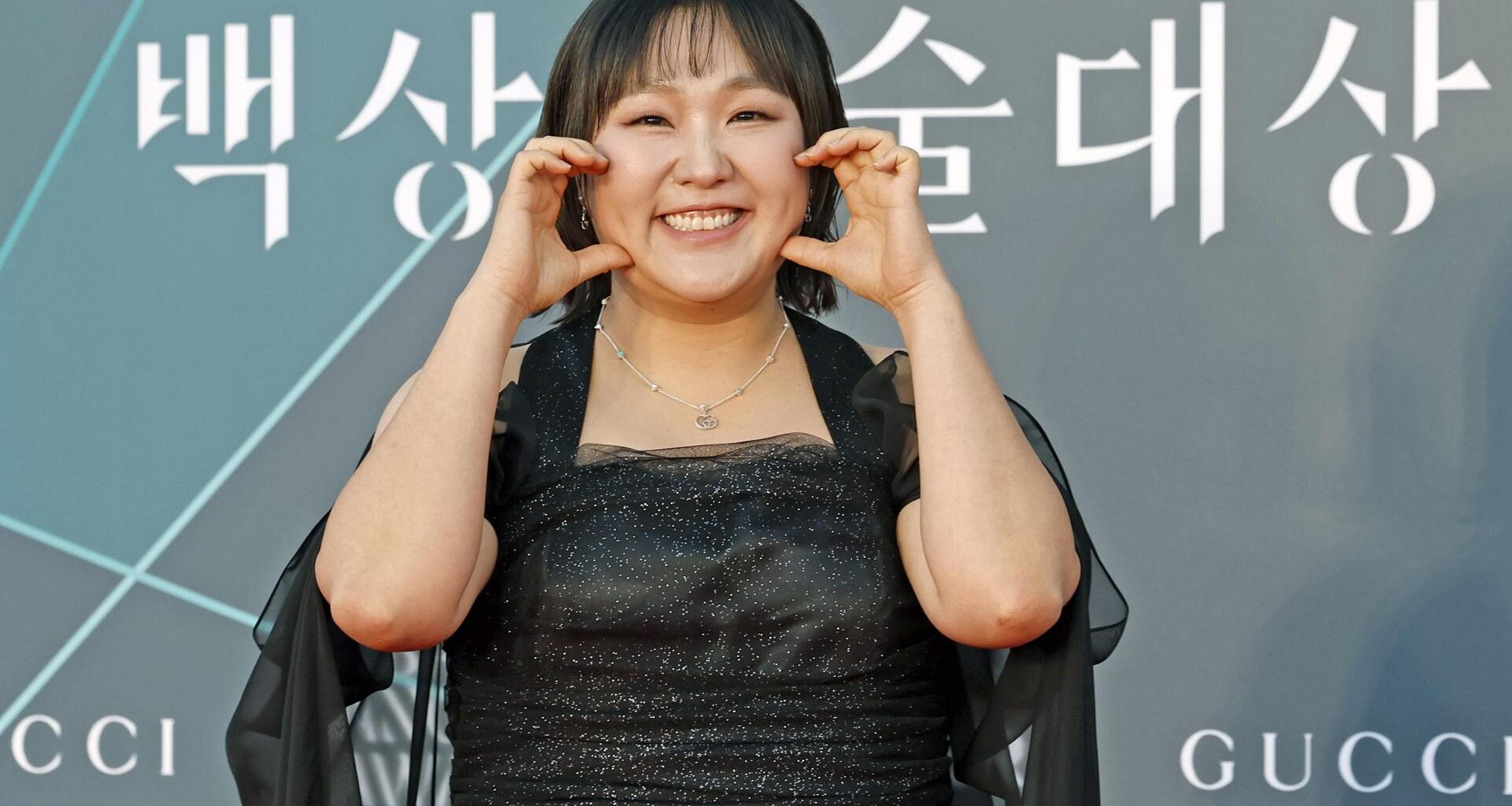 Comedian Lee Su-ji poses during a red carpet event for the Baeksang Arts Awards at Coex in Seoul, May 8. Newsis