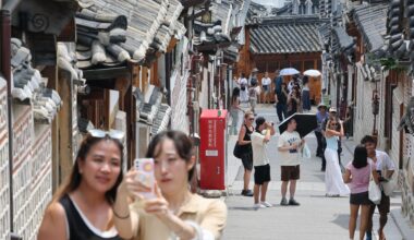 Tourists visit Bukchon Hanok Village in Seoul