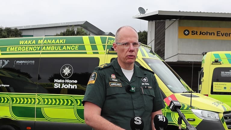 Hato Hone St John director of ambulance operations Doug Gallagher at a press conference announcing the major incident response activation. (Source: Hato Hone St John)