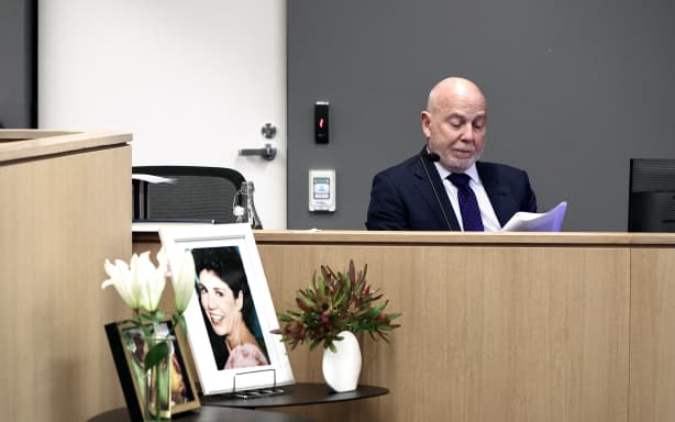 Pauline Hanna's husband Philip Polkinghorne takes the stand at the inquest into her death. Photos taken on 11 August 2026.