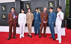 BTS at the 64th Annual Grammy Awards held at the MGM Grand Garden Arena on April 3rd, 2022 in Las Vegas, Nevada.