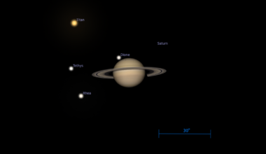 The Sky Today on Friday, August 21: Titan nears Saturn as Dione skims past