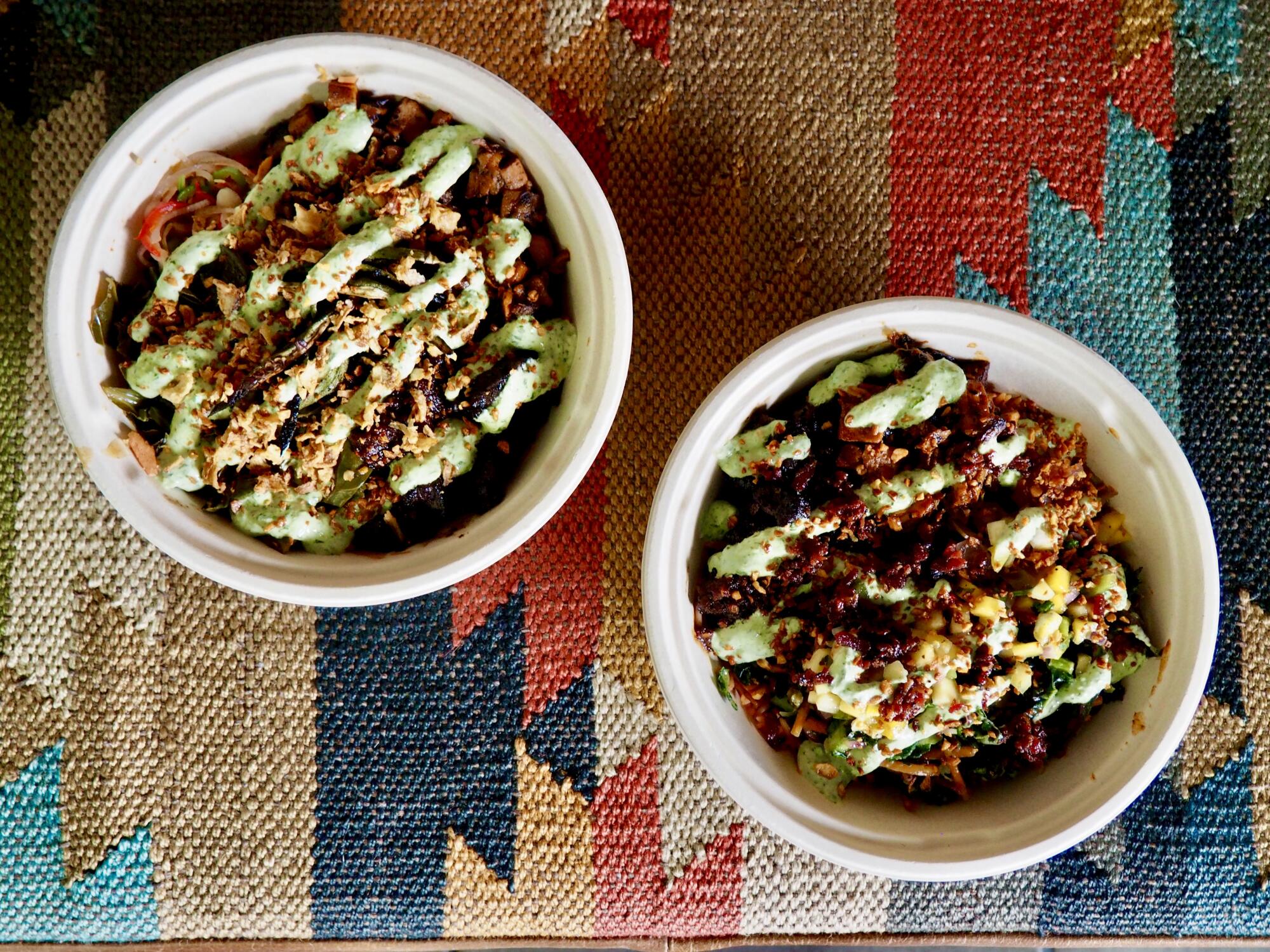 Signature bowls from Urban Comfort Foods in Carson, which embraces African diaspora cuisine.