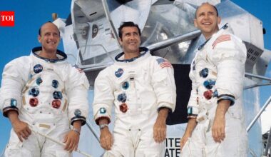 Apollo 12 astronauts returned from the moon so filthy that their pilot made them strip before entering his spacecraft; dust stayed under their nails for weeks |