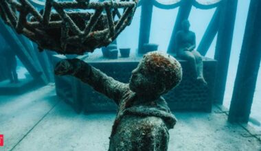 In 2019, Australia lowered a 58-ton concrete greenhouse into the Great Barrier Reef; the 12-metre underwater structure became a living artwork and coral habitat