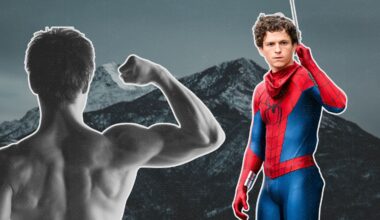 tom holland dressed as spider man next to man with muscles on mountain background to depict the actor's favorite crossfit workout the cindy