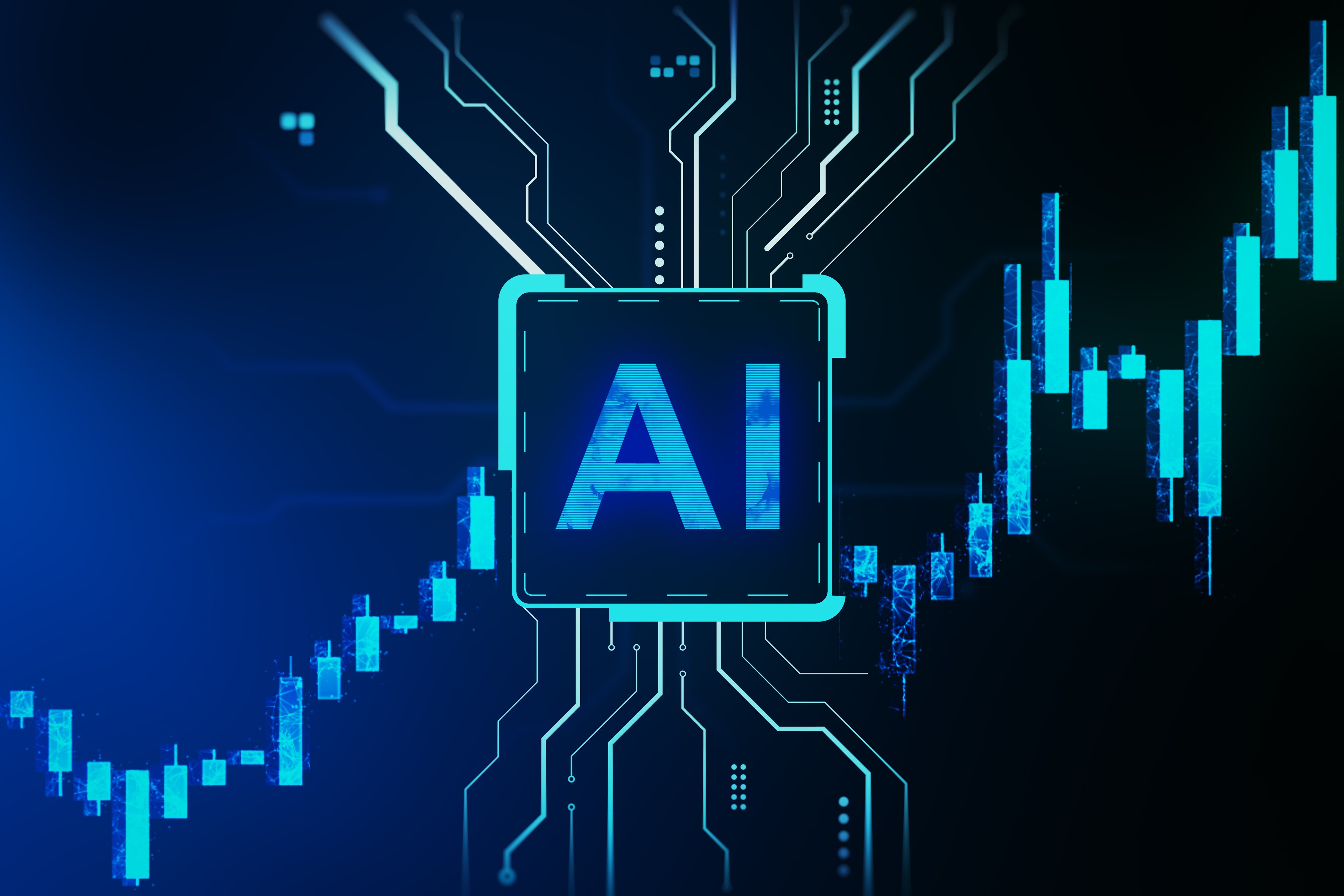An illustration of a computer chip with the letters AI on it.
