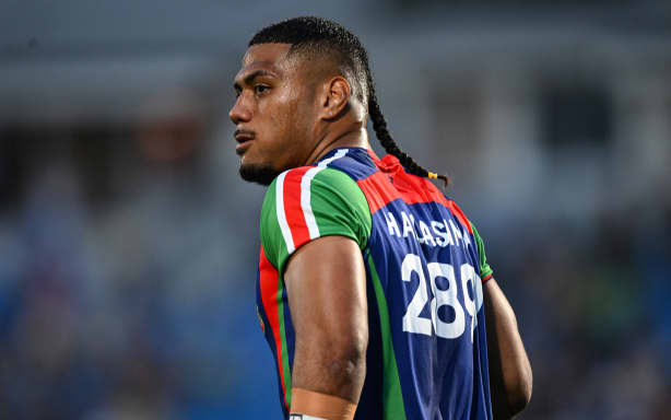 Leka Halasima of the Warriors warms up, NZ Warriors v Canberra Raiders, round 2 of the NRL Telstra Premiership at Go Media Stadium.