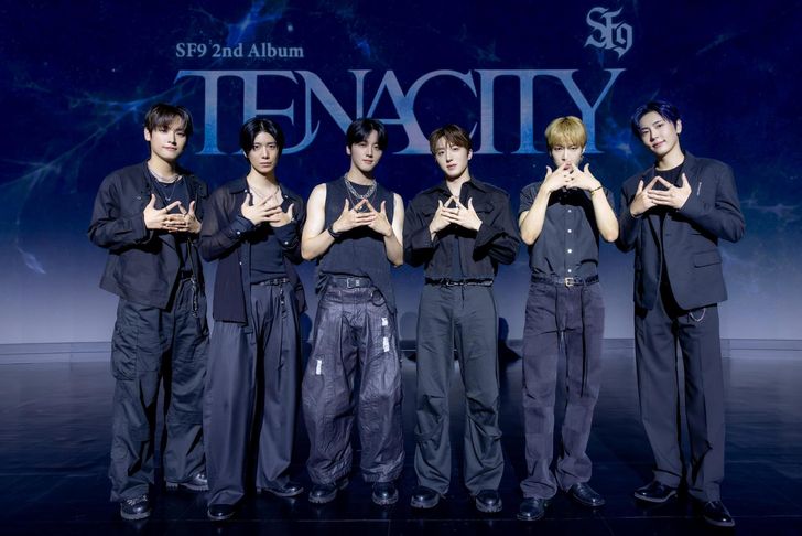 Members of K-pop boy band SF9, from left, Inseong, Hwiyoung, Youngbin, Chani, Dawon and Jaeyoon pose for a media showcase in Cube Convention Center, Mapo District, Seoul, Wednesday. Courtesy of FNC Entertainment