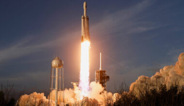 A SpaceX Falcon Heavy rocket lifts off carrying NASA's Nancy Grace Roman Space Telescope