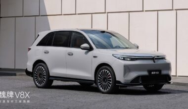 White Wey V8X SUV shown in a front three-quarter view outside a modern building.