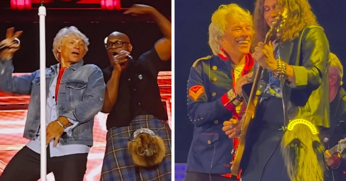 Bon Jovi band members rock Murrayfield in Edinburgh kilts