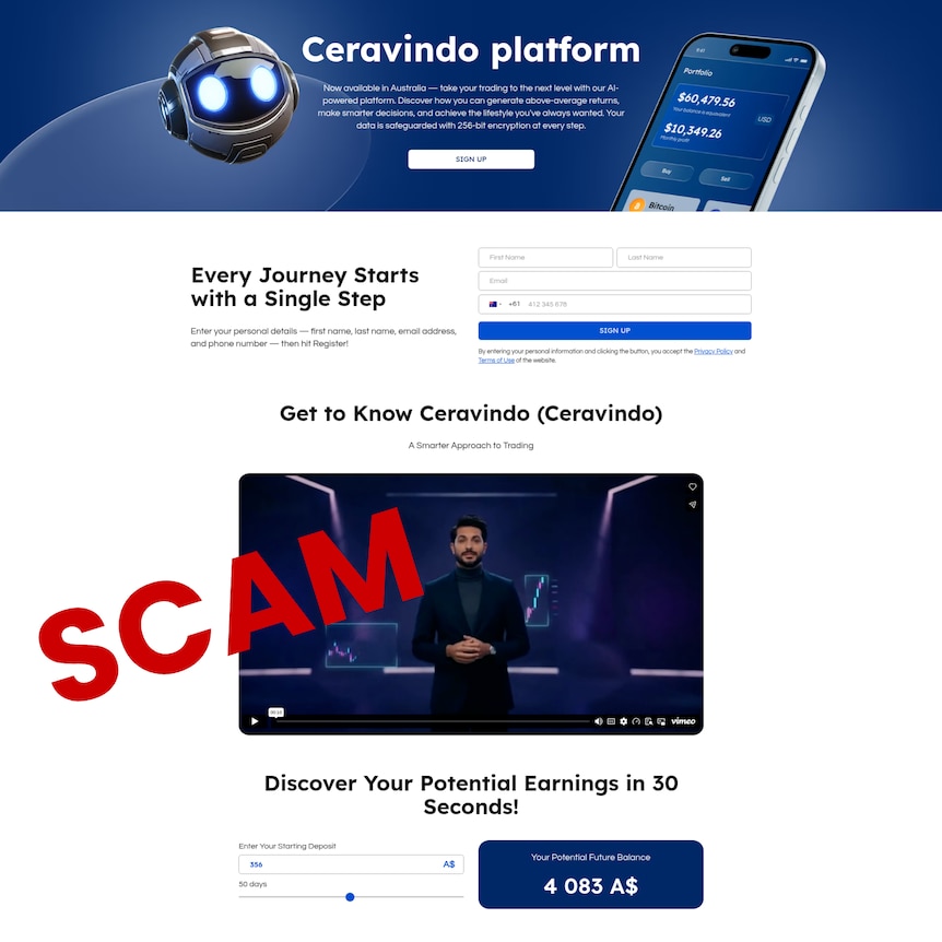 An official looking investment website that offers cryptocurrency