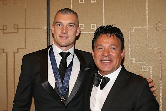Dustin Martin with former manager Carr in 2017 after winning the Brownlow Medal. 