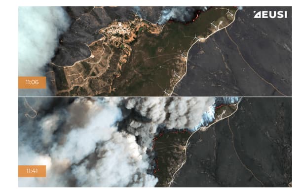 Satellite images of a wildfire in Portugal