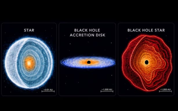 The new object appears to be a black hole in a massive field of gas that radiates like a star.