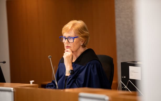 Coroner Katharine Greig presiding over the coronial inquest following the death of 25-year-old Issac Levings on the Wellington Waterfront in 2023