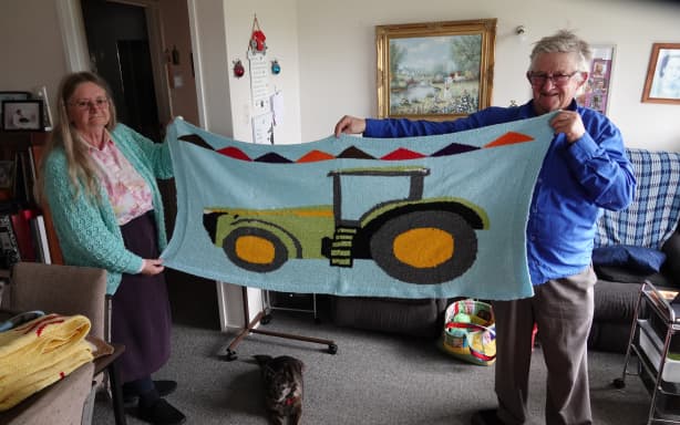 Farm themes feature frequently on Mike Gilligan’s baby blankets, a nod to his former profession.