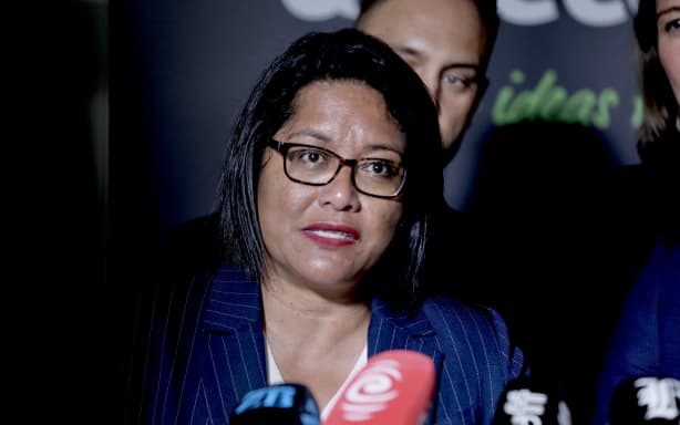 Labour's spokesperson for Finance and Economy, Savings and Investment Barbara Edmonds in Auckland speaking to reporters after the party's State of Auckland speech on Thursday.
